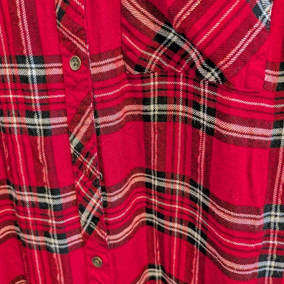 3 For $18 Maurices Red Plaid With Sparkles Button Down Shirt - Picture 4 of 7